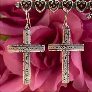 Silpada Cross ‘Ideal’ Sterling Silver Etched Engraved Earrings W3070